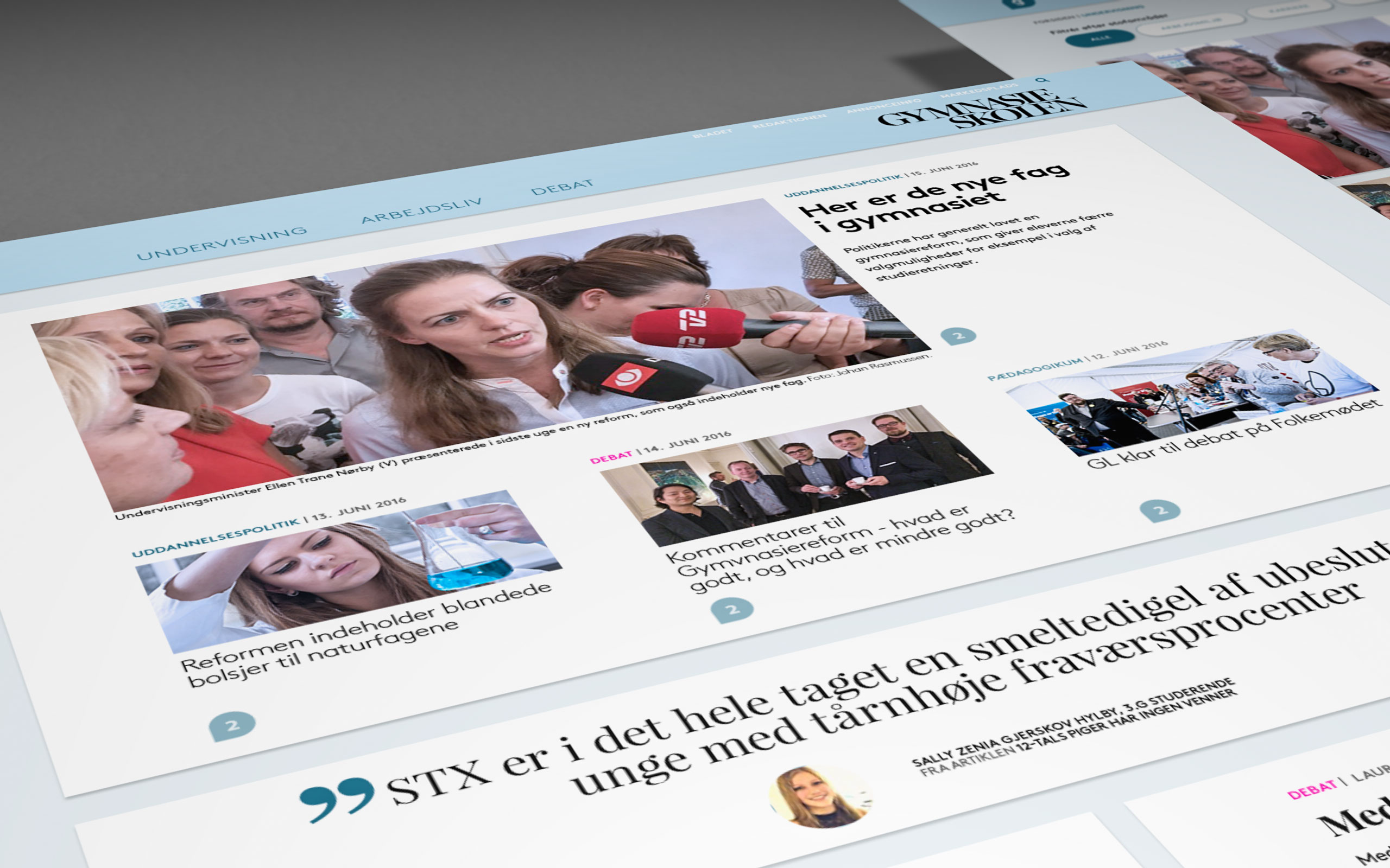 Eksempel på UI design fra Gymnasieskolen.dk