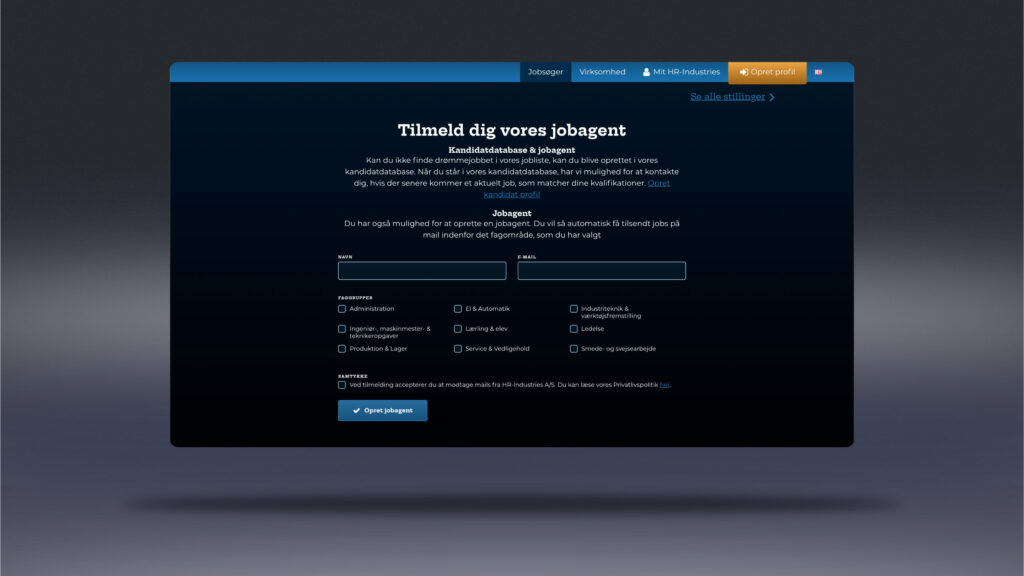 Brugervenligt website med Jobagent til HR-Industies