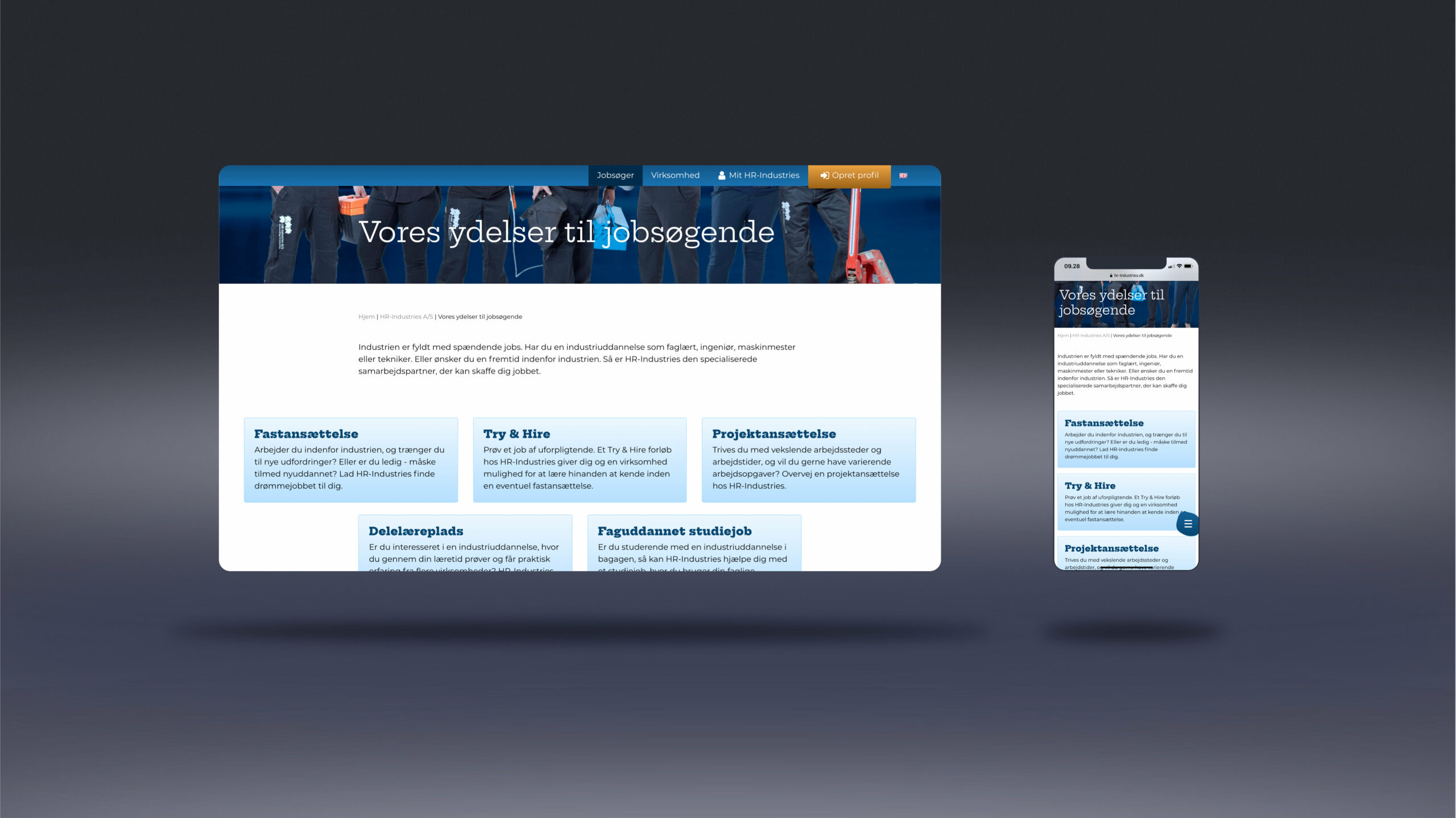 Eksempel på opgave hvor jeg som Digital Konsulent for HR-Industries udarbejde ny hjemmeside til dem.