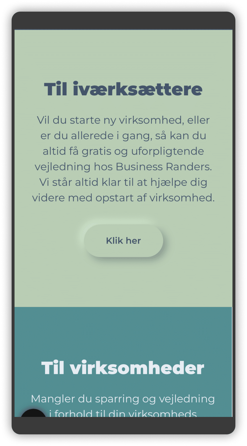 Eksempel på Neumorphism fra Business Randers' hjemmeside.